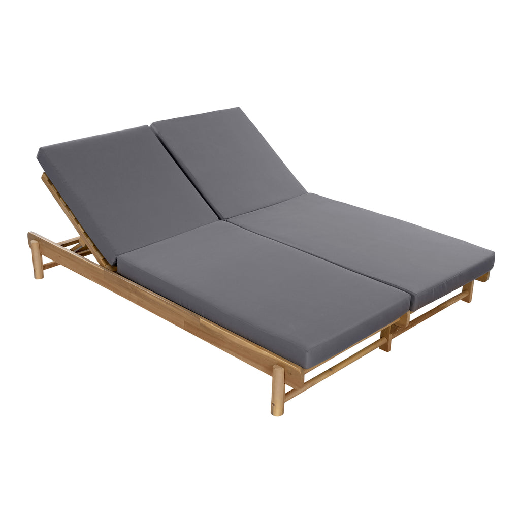 Light Teak Acacia Wood Double Chaise Lounger Set