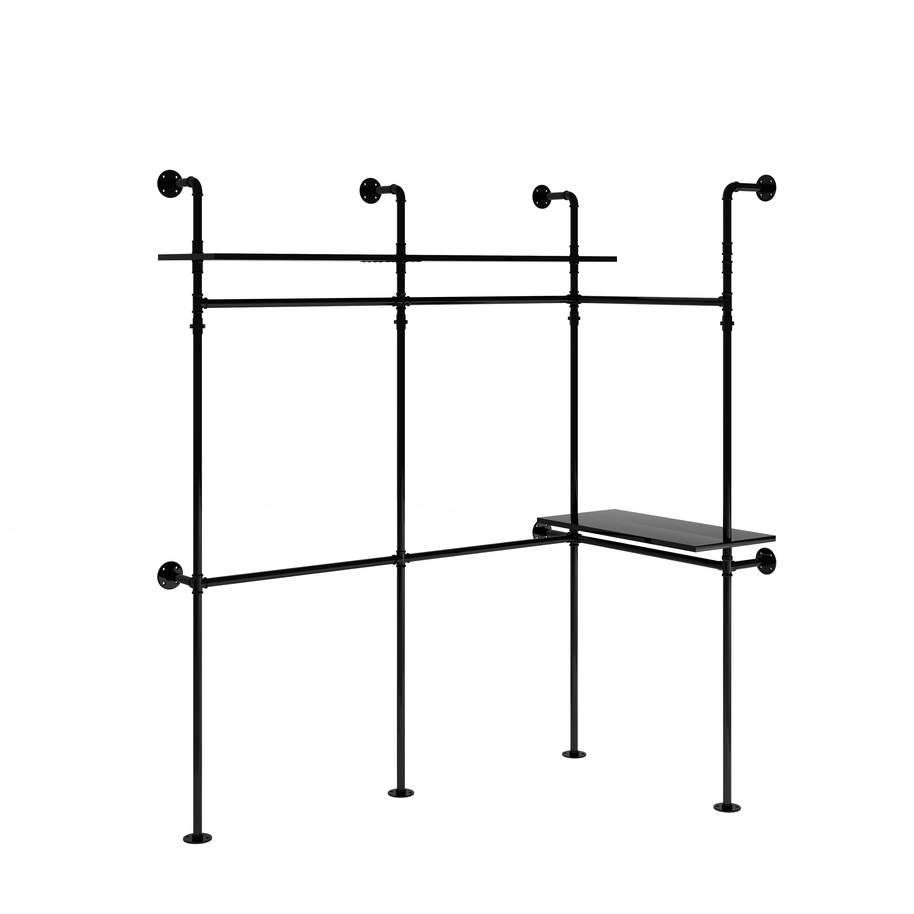 Industrial Pipe Clothing Rack with LED Lights & Shelves