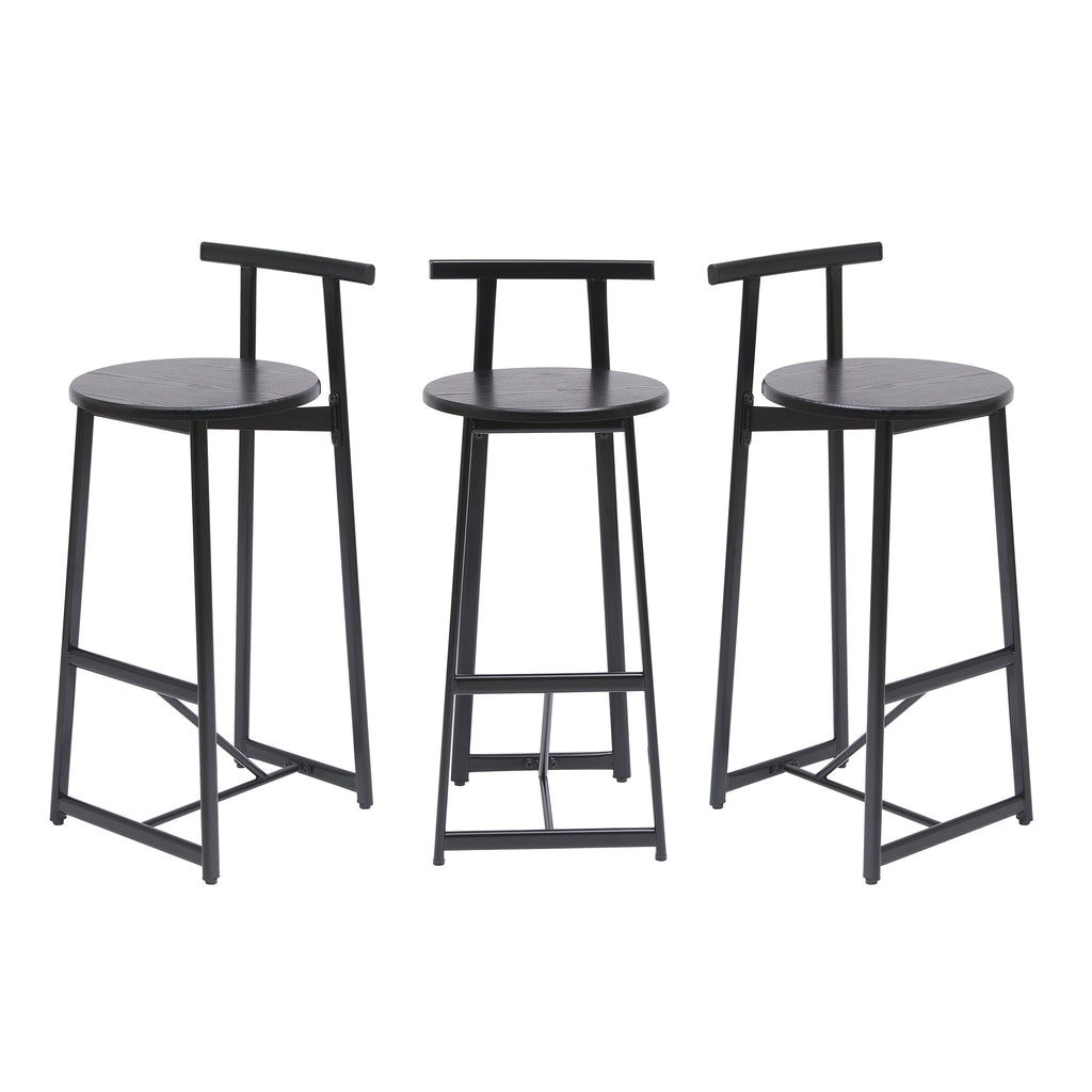 27''H Barstool Set of 3 Wooden Round Bar Stools with Footrest