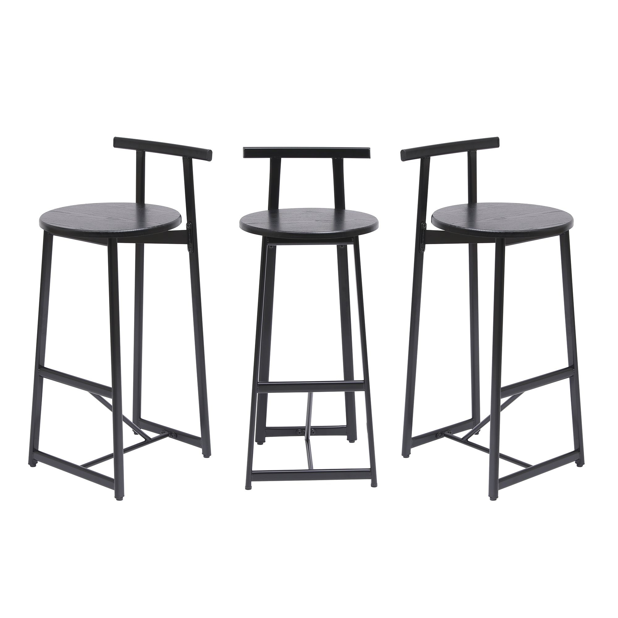 27''H Barstool Set of 3 Wooden Round Bar Stools with Footrest