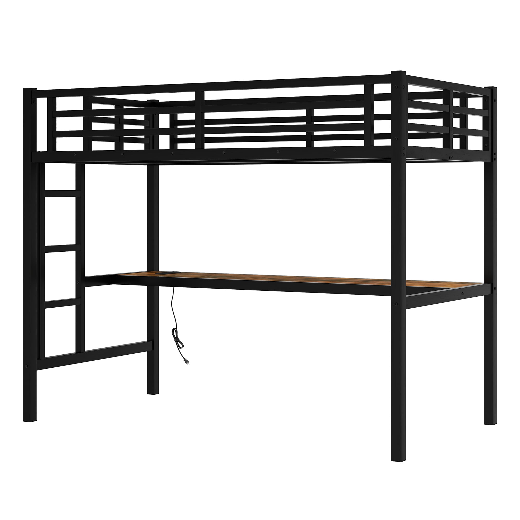 Metal Twin XL Loft Bed with Power Outlet and LED Light
