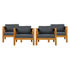 Outdoor Acacia Wood Club Wooden Armchair with Cushions (Set of 4)