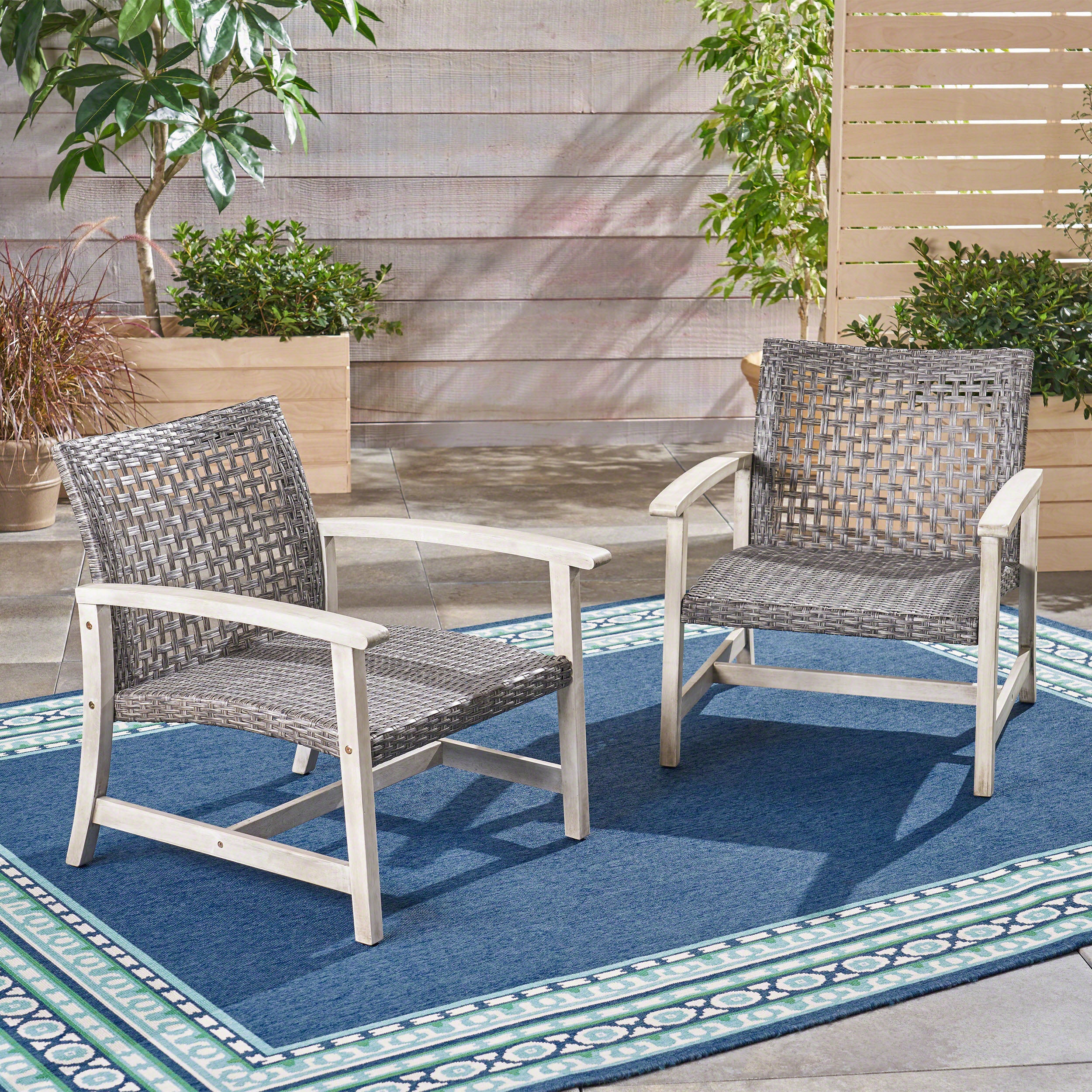 Hampton Wood + Wicker Club Chair Set of 2
