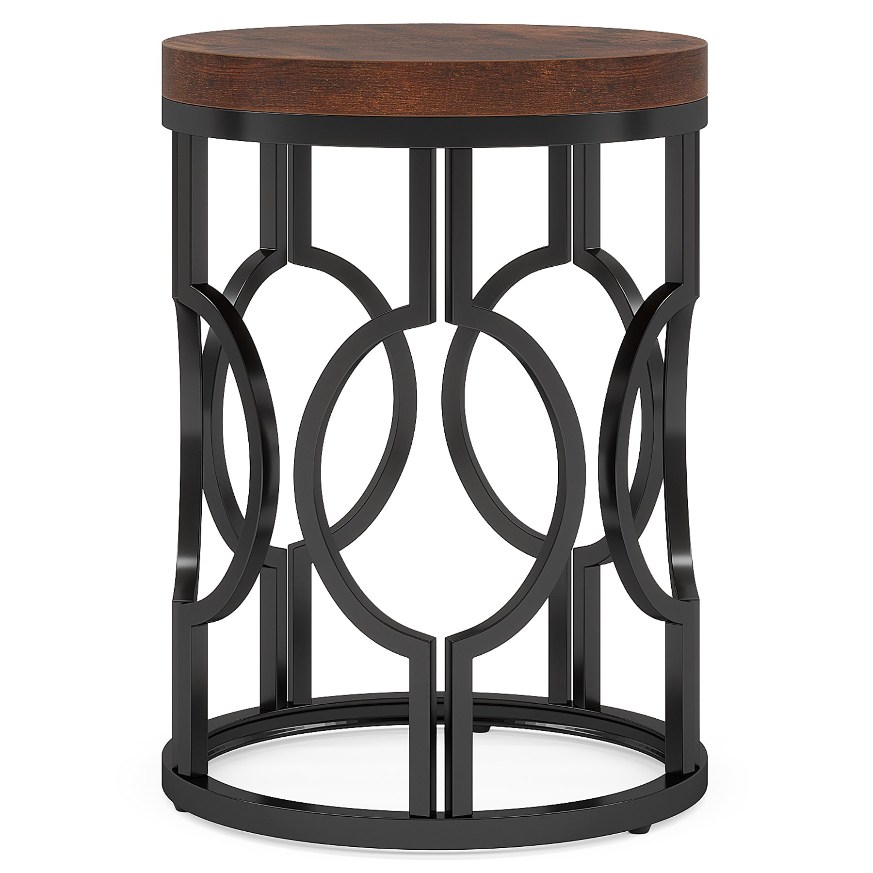 20" Round Industrial Side Table with Metal Openwork Frame