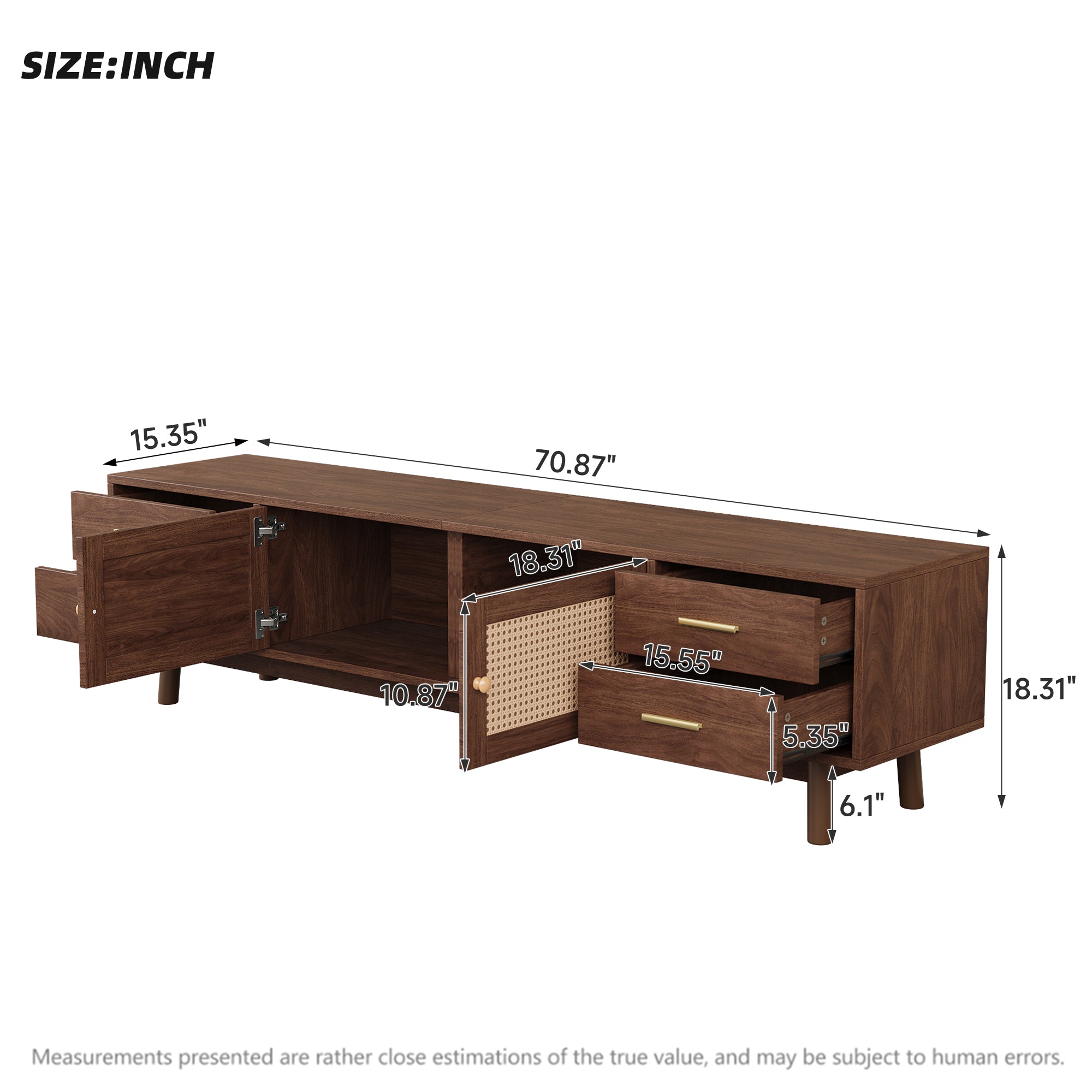 70-Inch Modern TV Stand with Rattan Doors