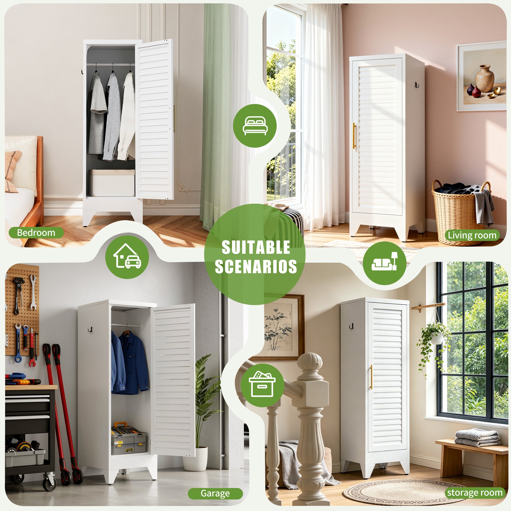 Narrow Metal Storage Closet with Single Louvered Door