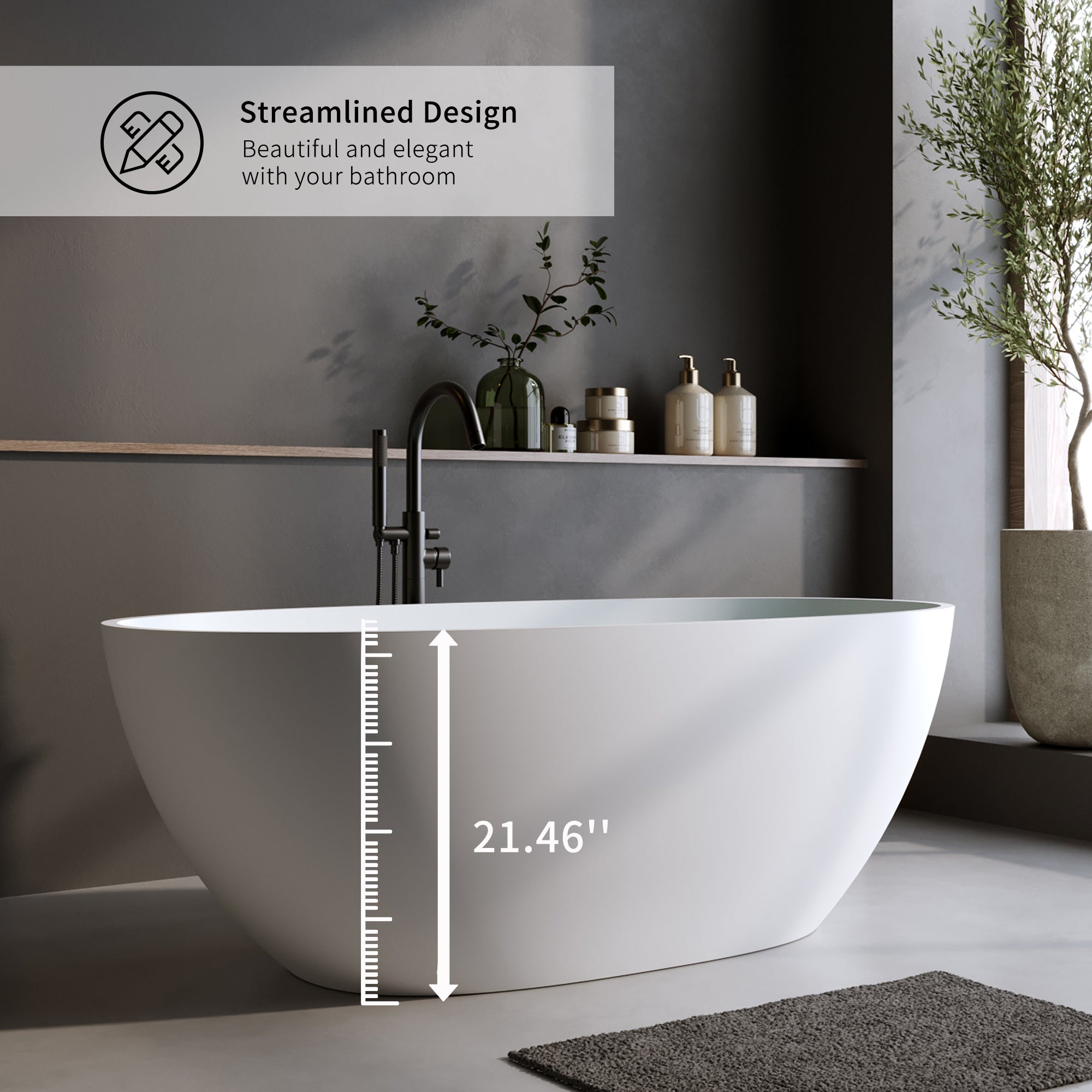 55″ Solid Surface Matte Tub