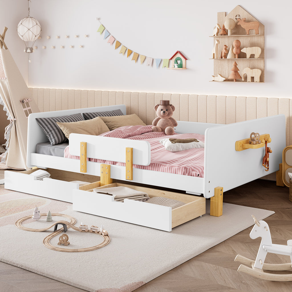 Full Size Platform Bed with Storage Drawers, White