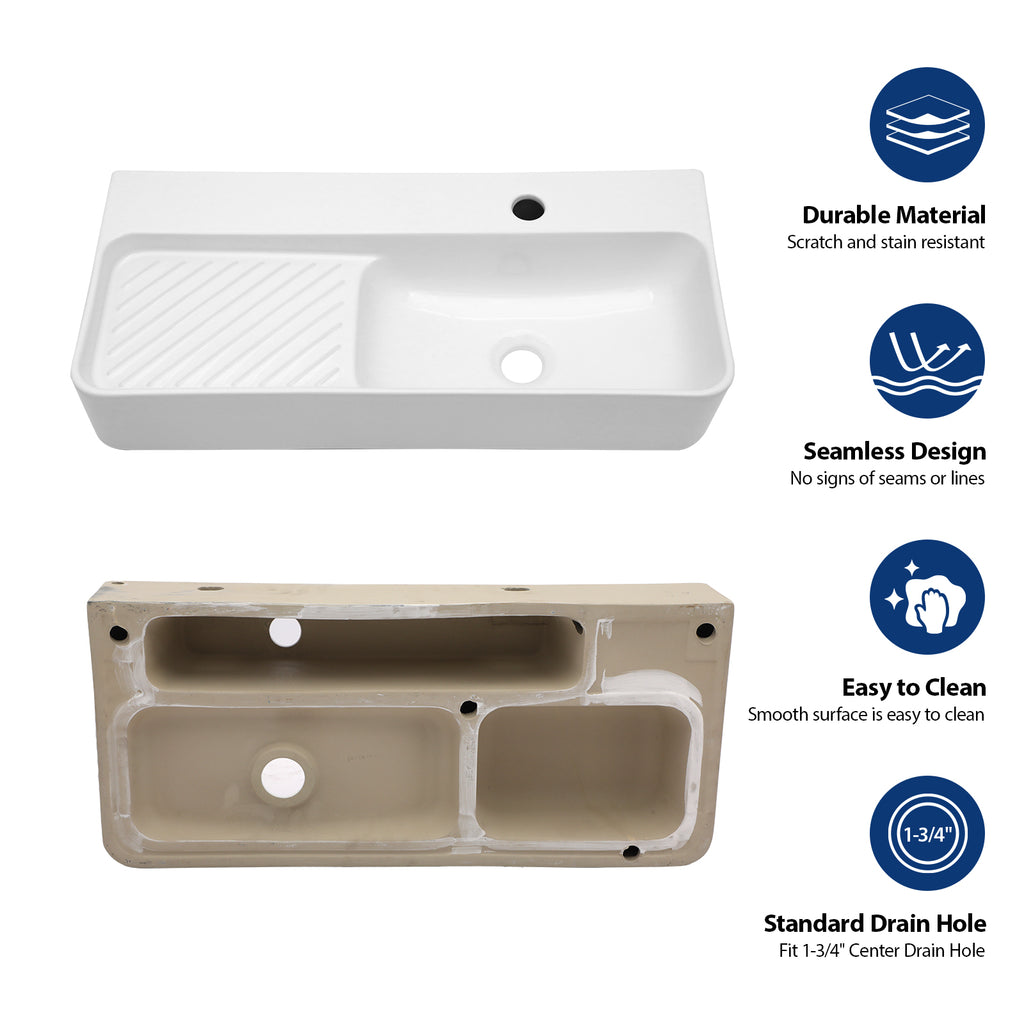 28" x 12" Vintage-Inspired Ceramic Console Sink with Built-in Washboard