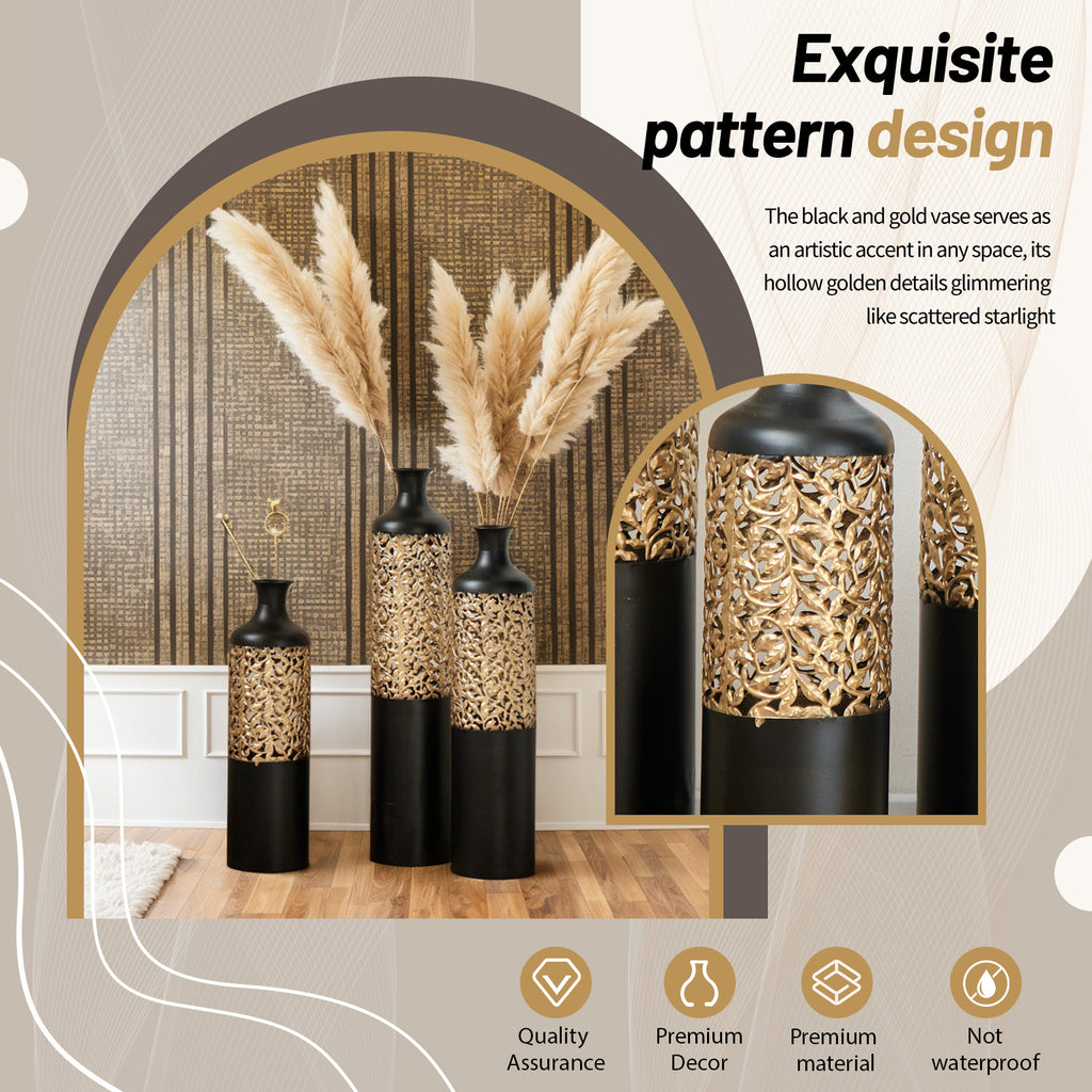 3-Piece Handcrafted Metal Floor Vase Set