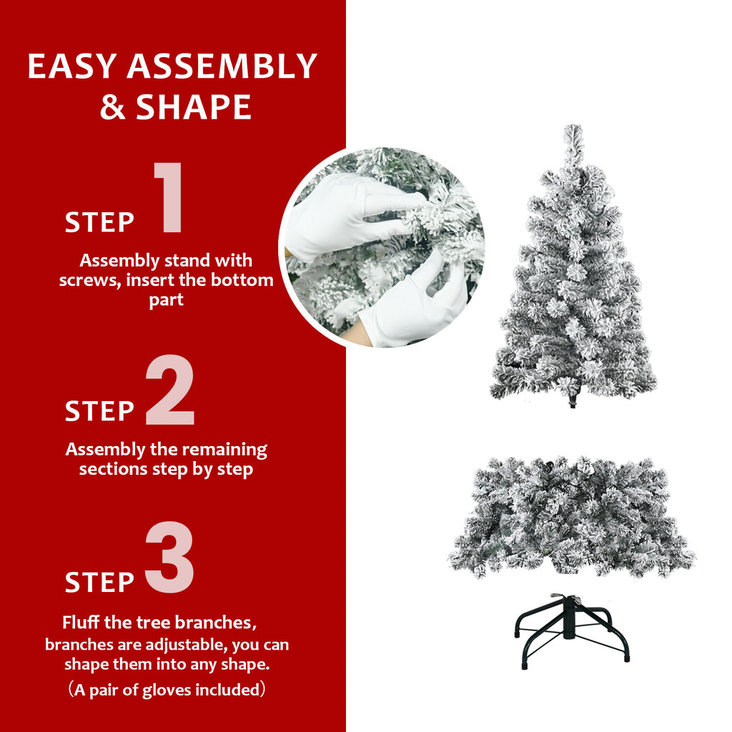 4FT Flocked Christmas Tree - Snowy PVC Artificial Holiday Tree