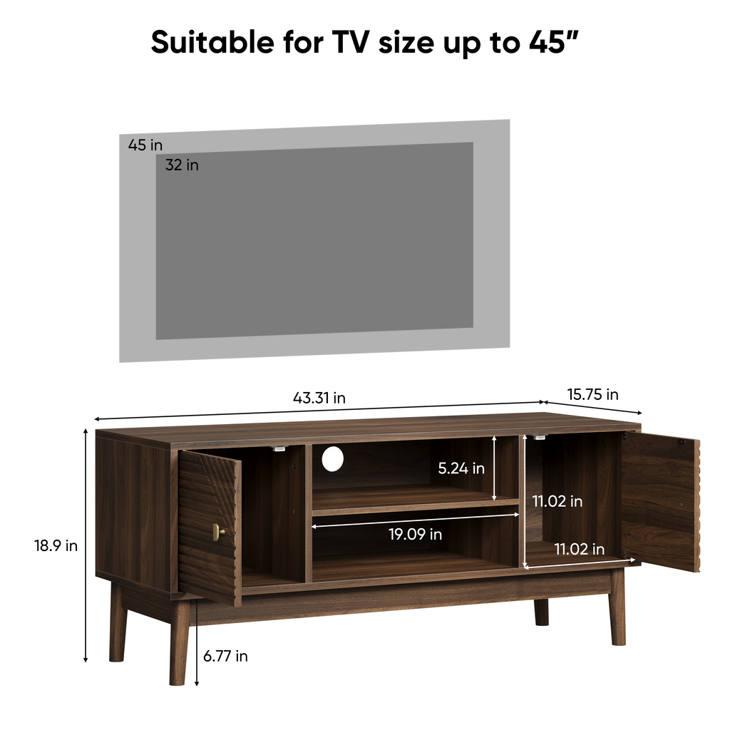 43.31 Inch TV Stand, Mid-Century Modern TV Stand