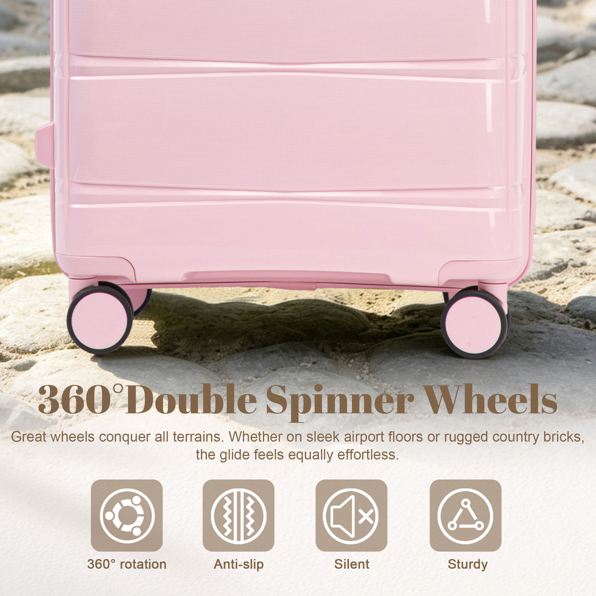 3-Piece Hard Case Luggage Set, 20/24/28 Inch, Polypropylene with Spinner Wheels, Pink