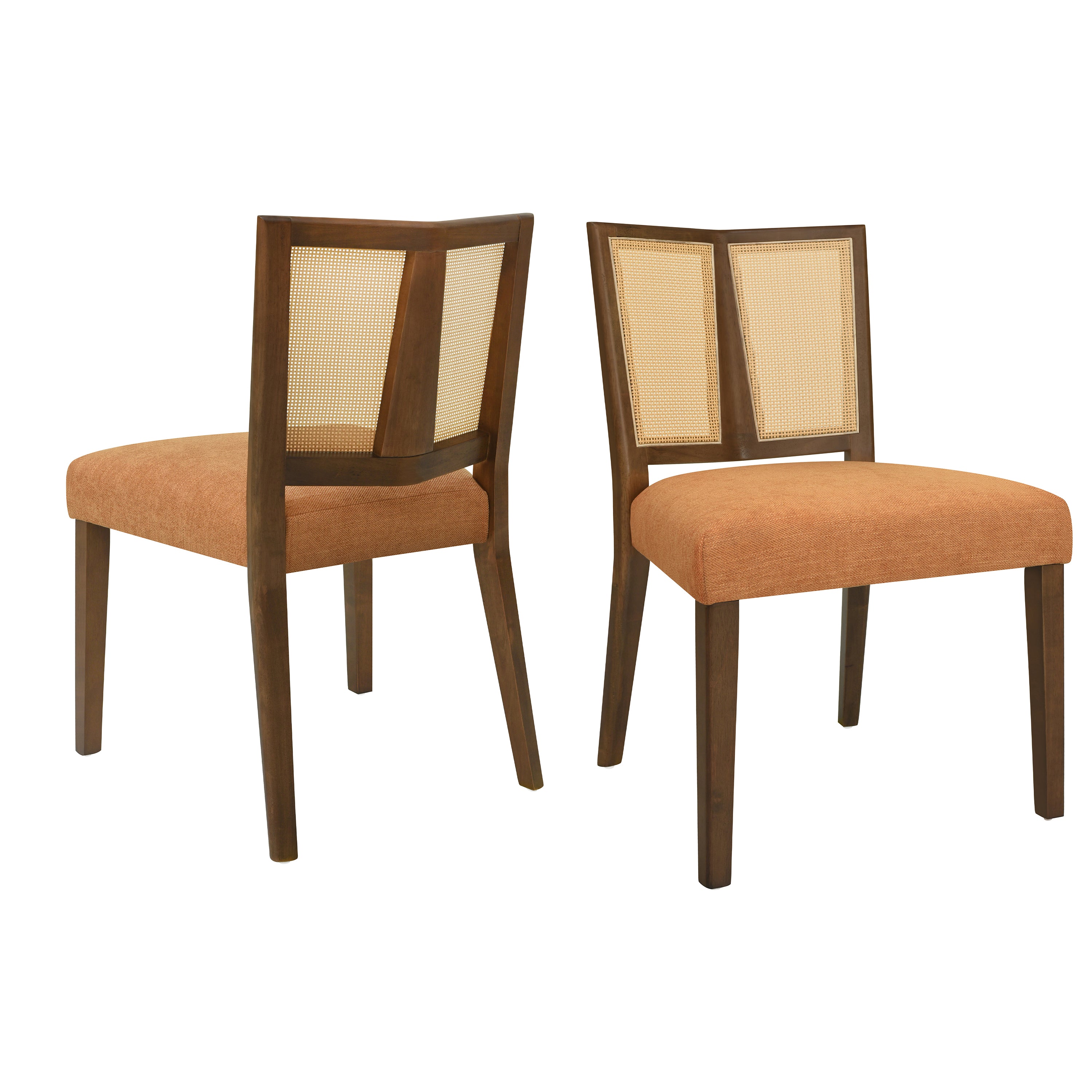 Rattan Dining Chair Without Arm (Walnut + Caramel) Set of 2