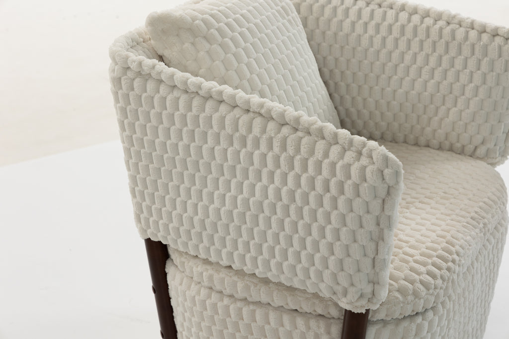 Mid Century Modern Accent Chair, Antique White Corduroy with 360° Swivel