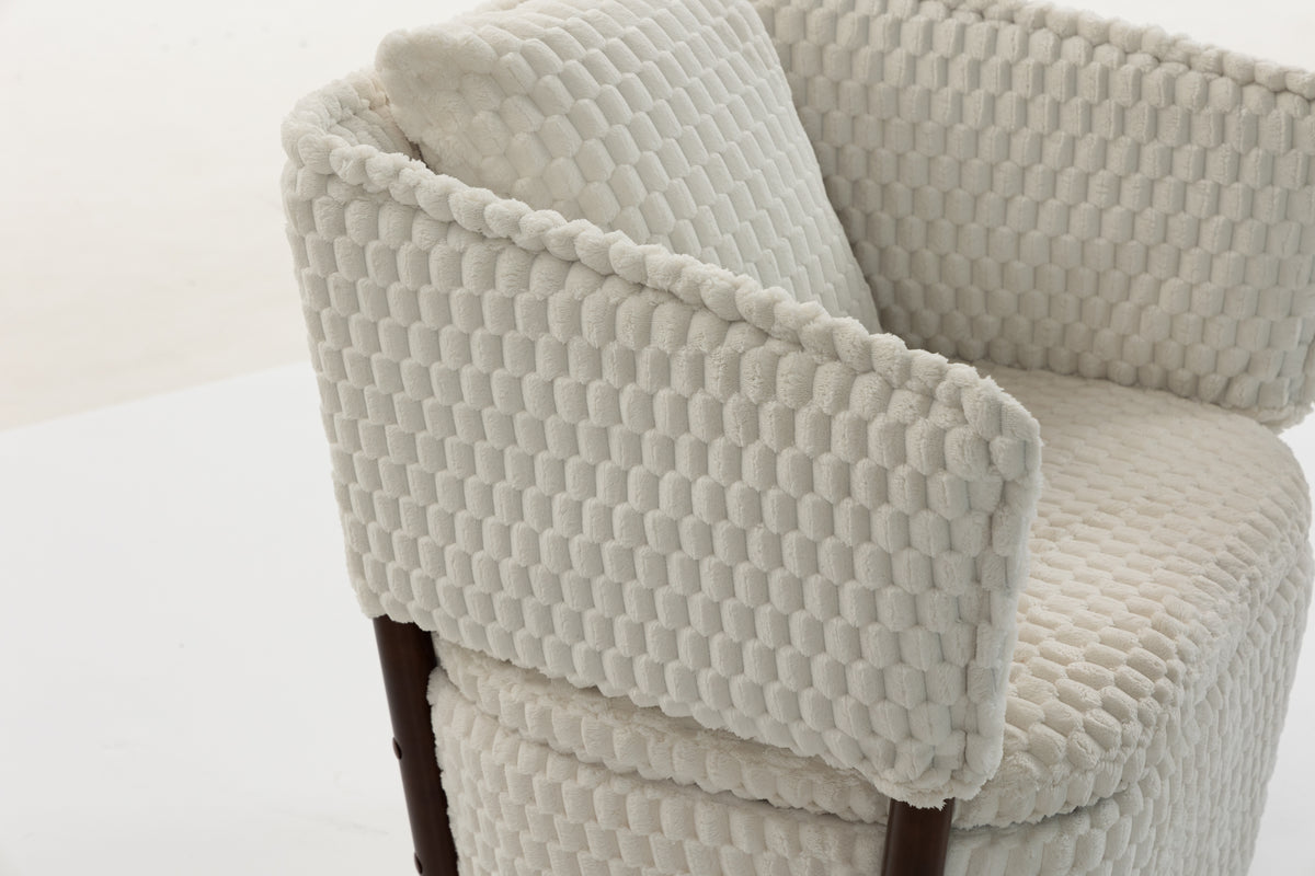 Mid Century Modern Accent Chair, Antique White Corduroy with 360° Swivel