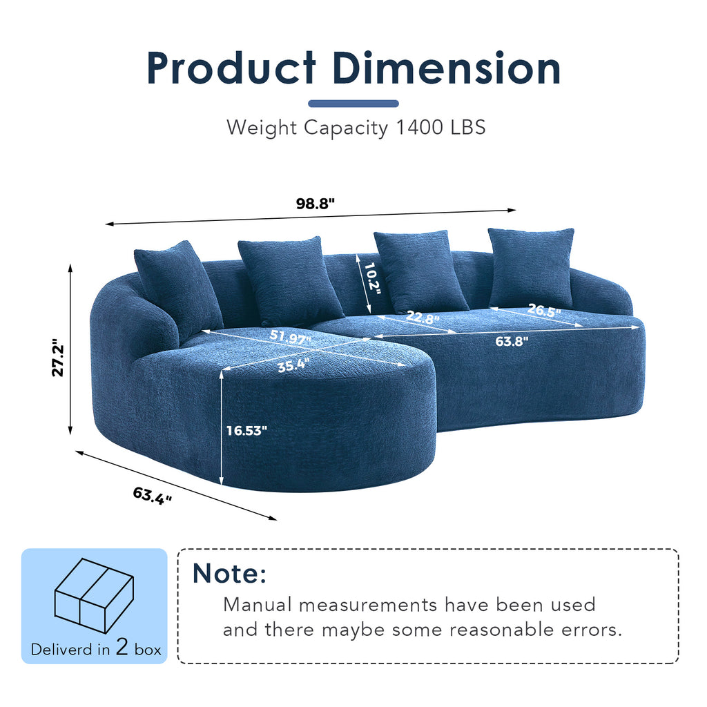 Compression Sponge L-Shape Sectional Sofa with Curved Chaise