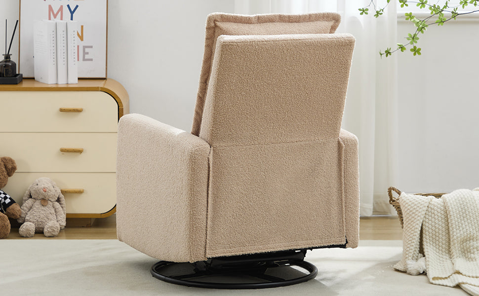 Swivel Rocker Recliner Chair, Glider Rocker Recliner in Teddy Fleece Oatmeal