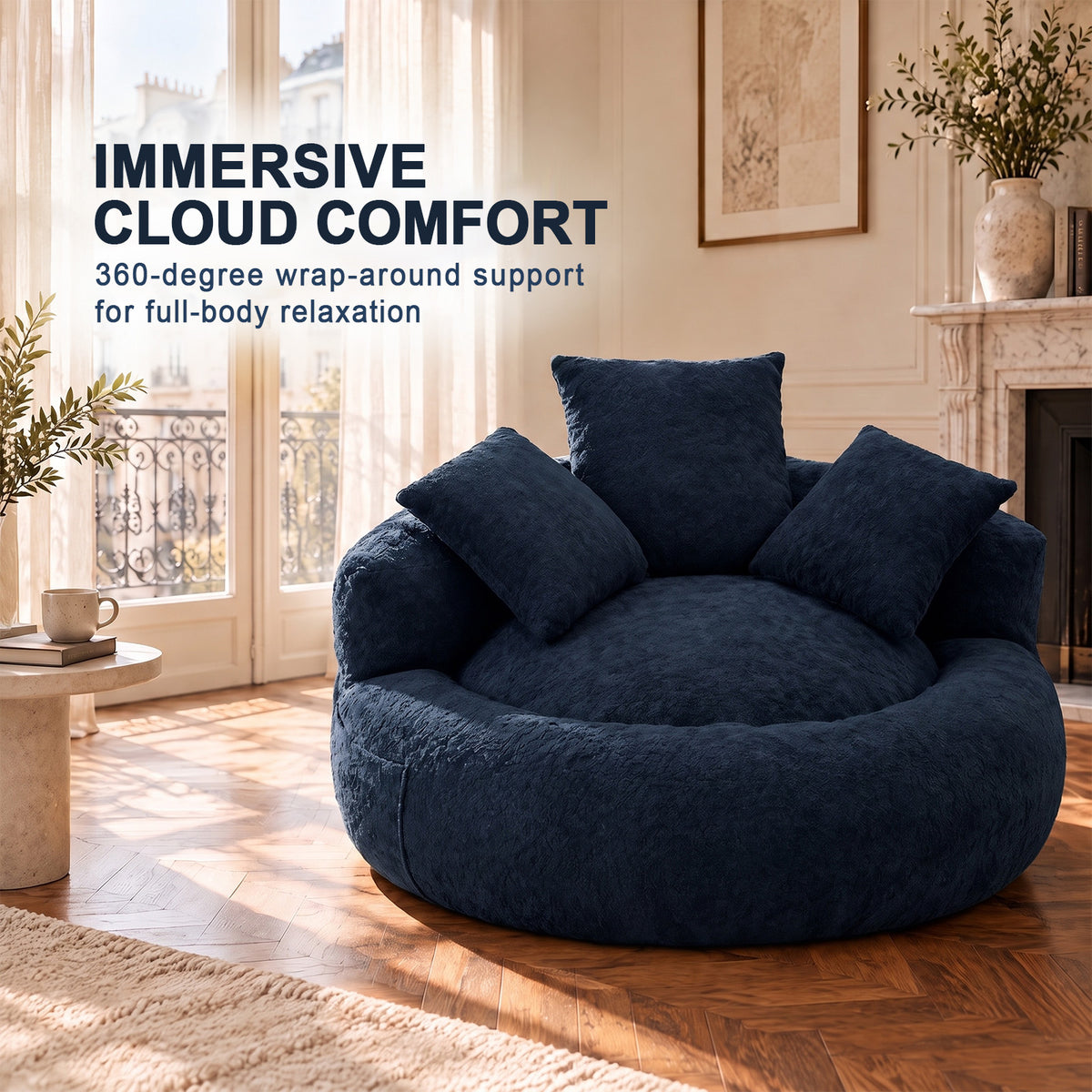 5FT Ultra Cozy Round Memory Foam Sofa, Light Blue