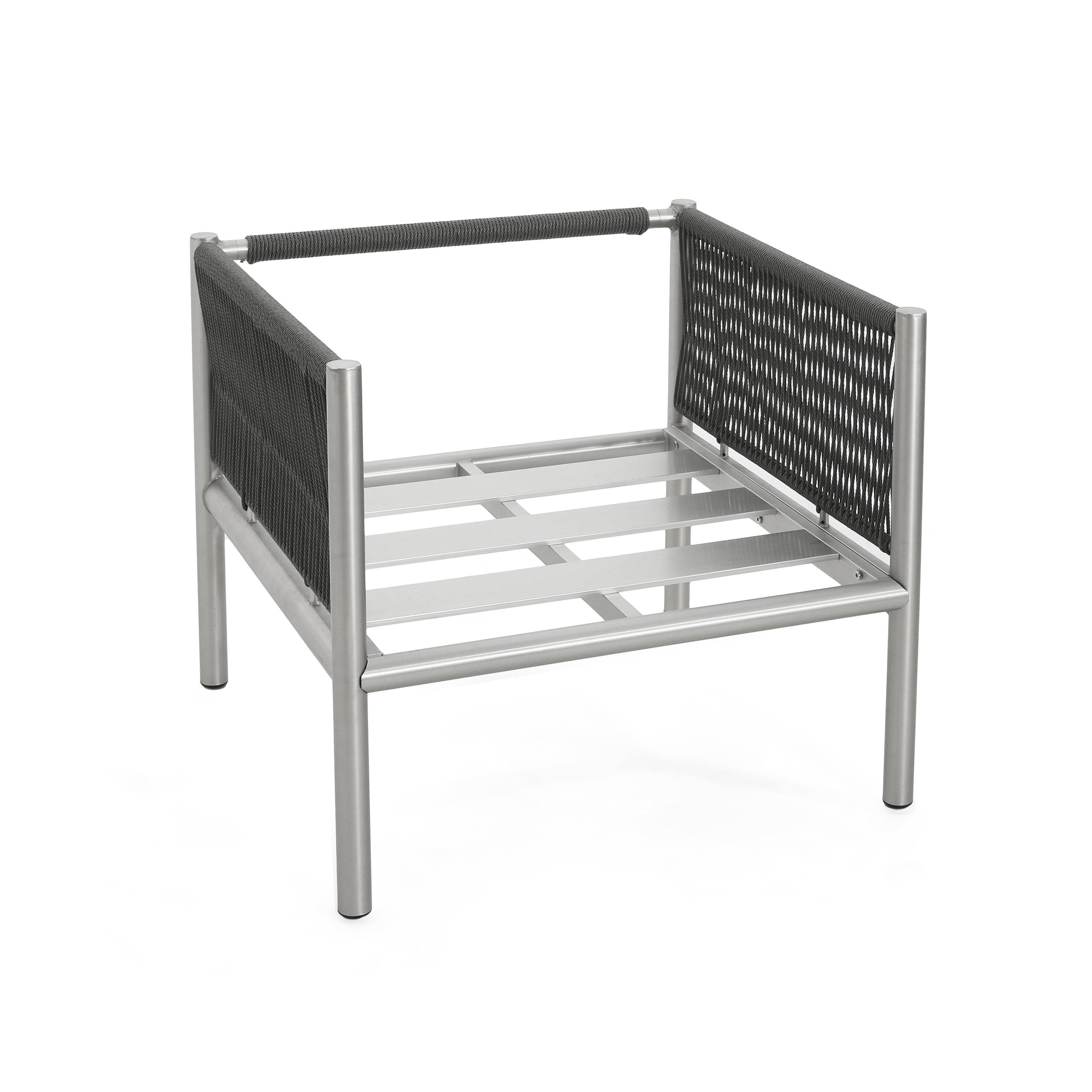 Hargrove Club Chair Stylish Aluminum Frame Braided Rope Sofa Silver Grey