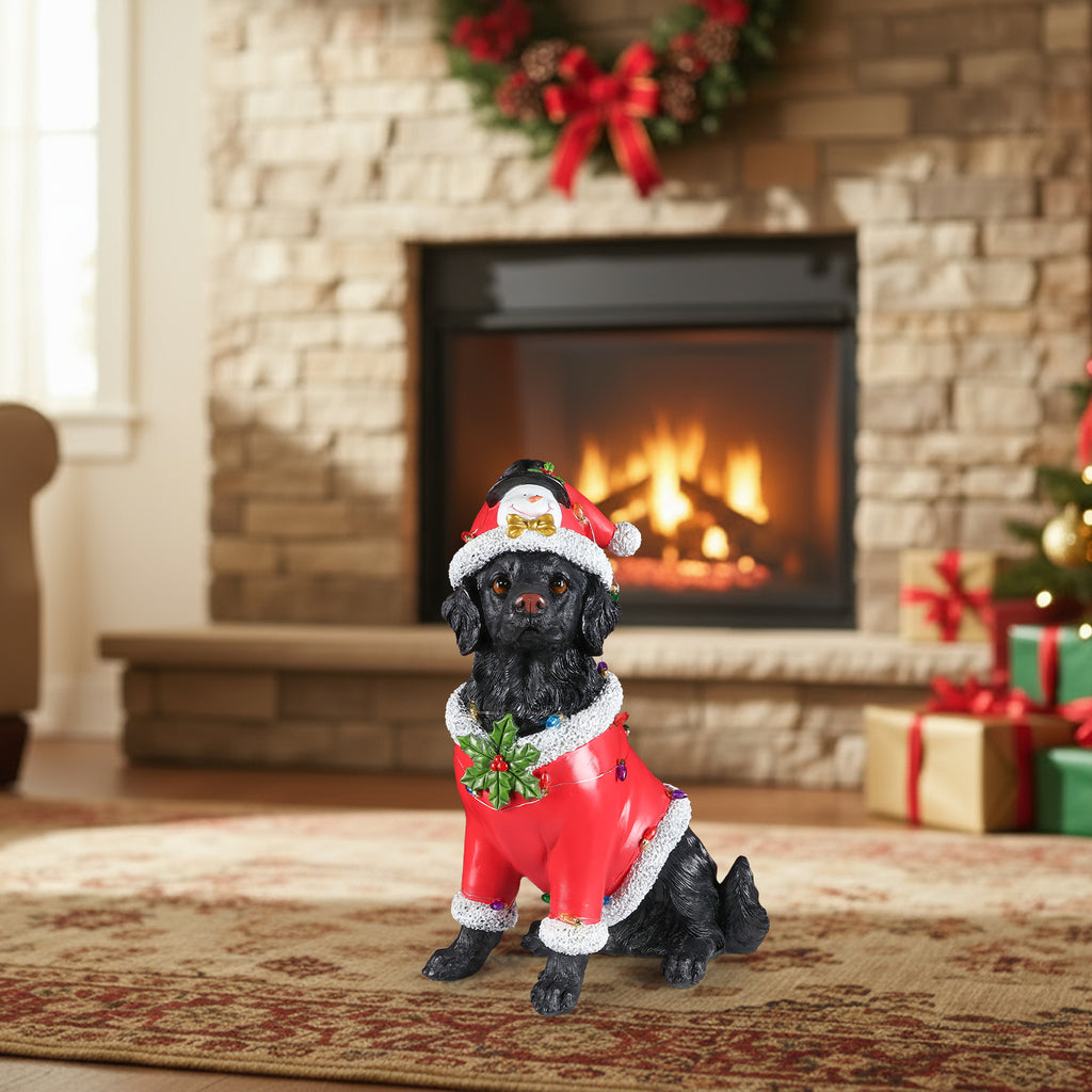 Christmas Dog Statue, Holiday Dog Figurine