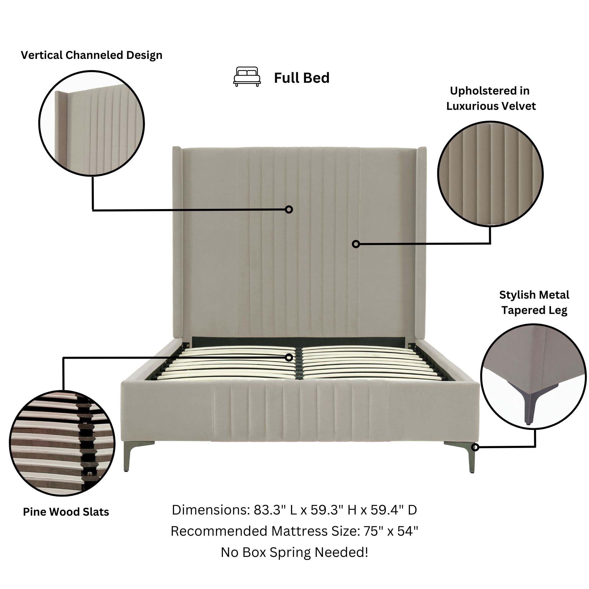 Promenade Upholstered Velvet Full Bed in Rustic