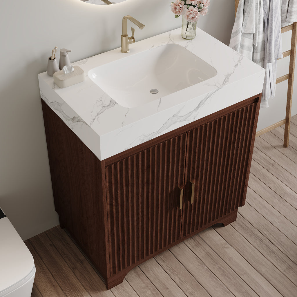 30" Freestanding Sintered Stone Countertop Bathroom Vanity