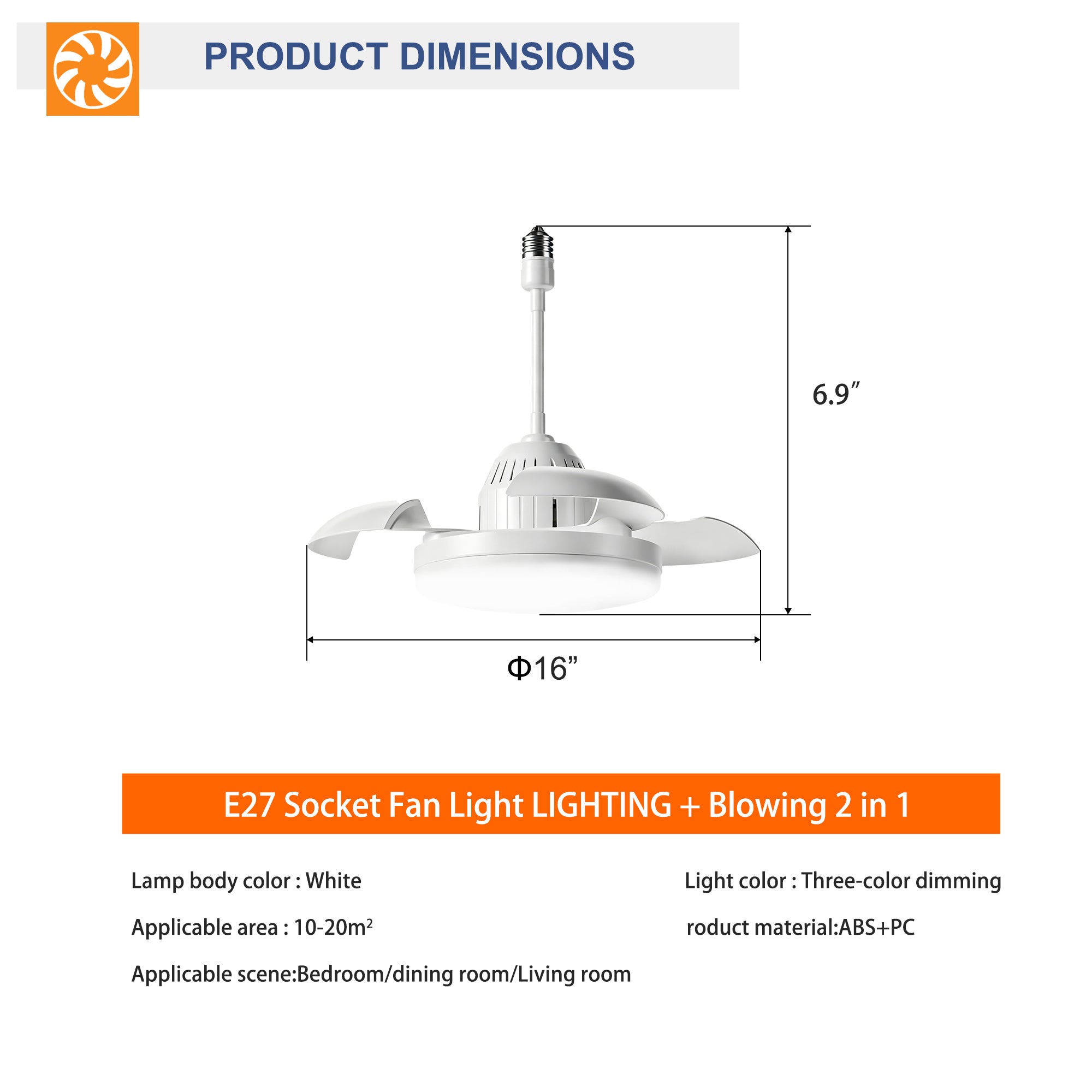 Bulb-Type Small Size Ceiling Fan With Retractable Blades
