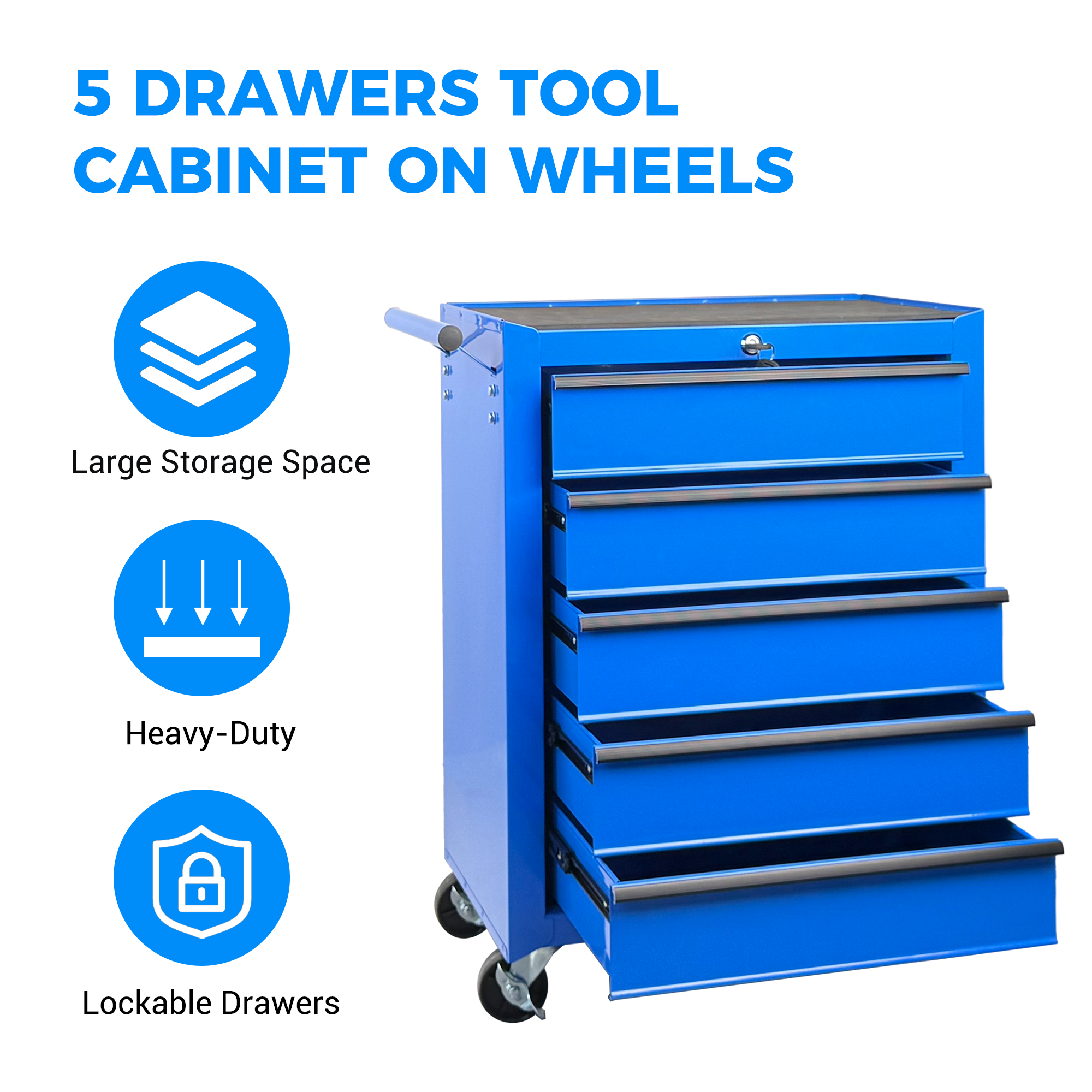 Rolling Metal Tool Chest with 5 Drawers