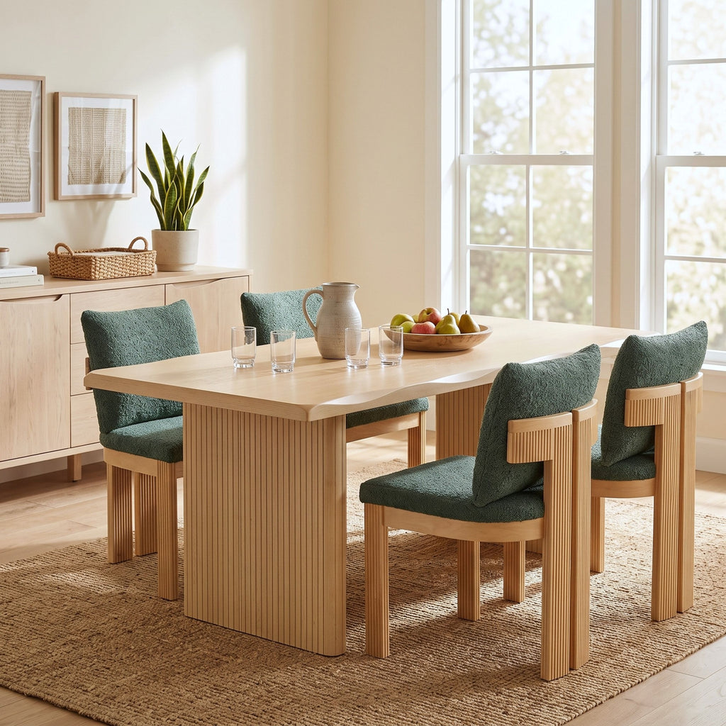 5-Piece Indoor Dining Set, 68.75" MDF Dining Table & 4 Rubber Wood Chairs