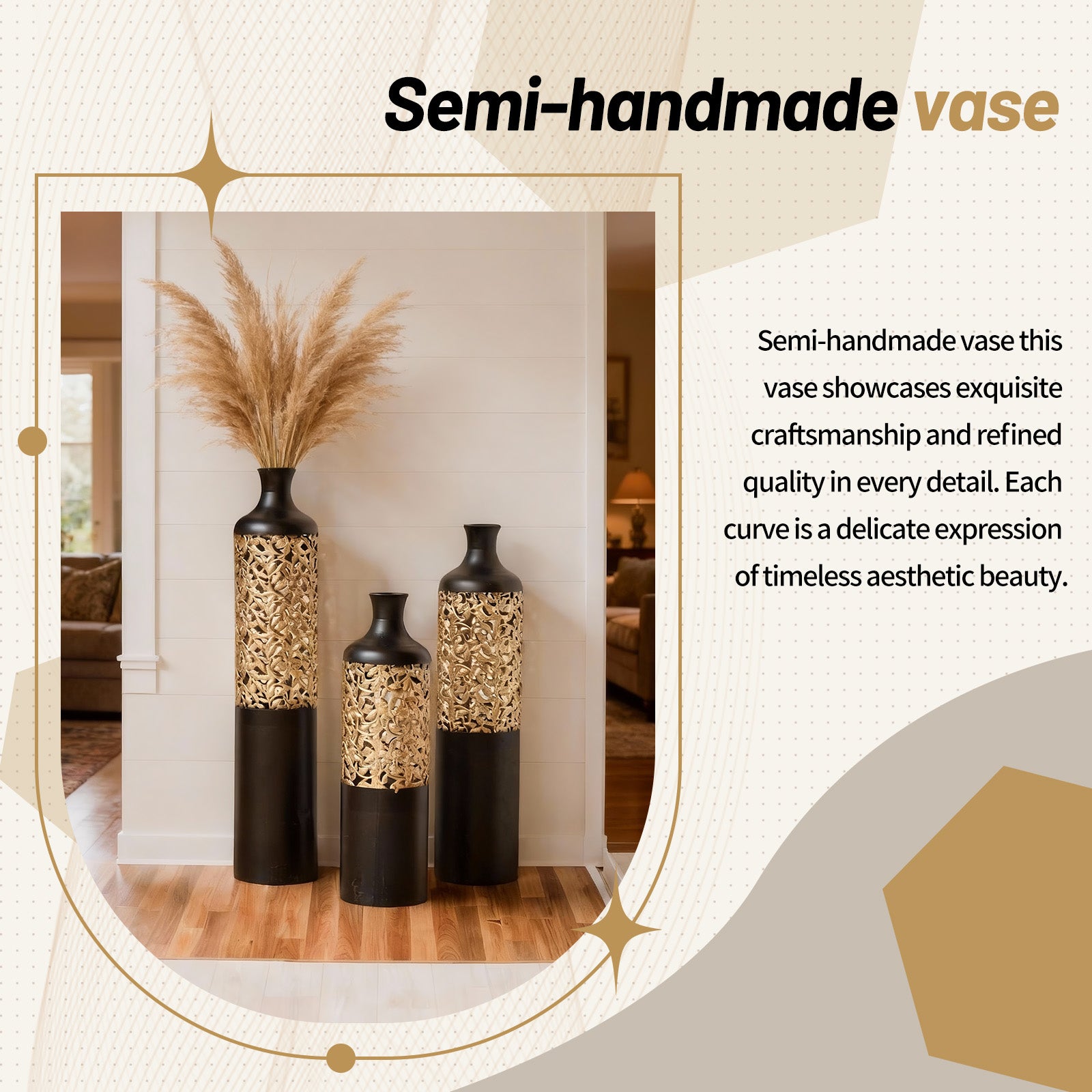 3-Piece Handcrafted Metal Floor Vase Set