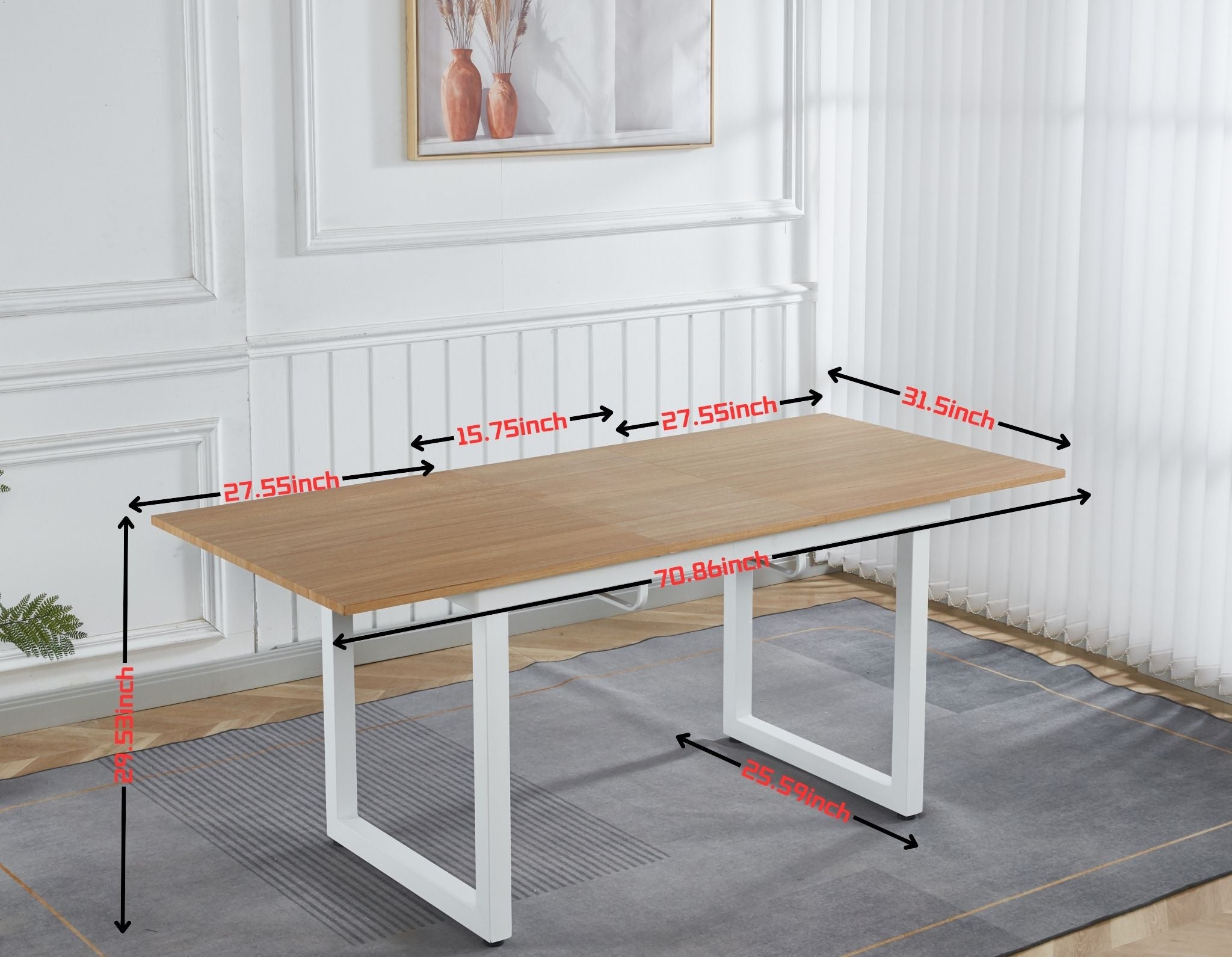 Oak Color Square Extendable Dining Table with Metal Leg