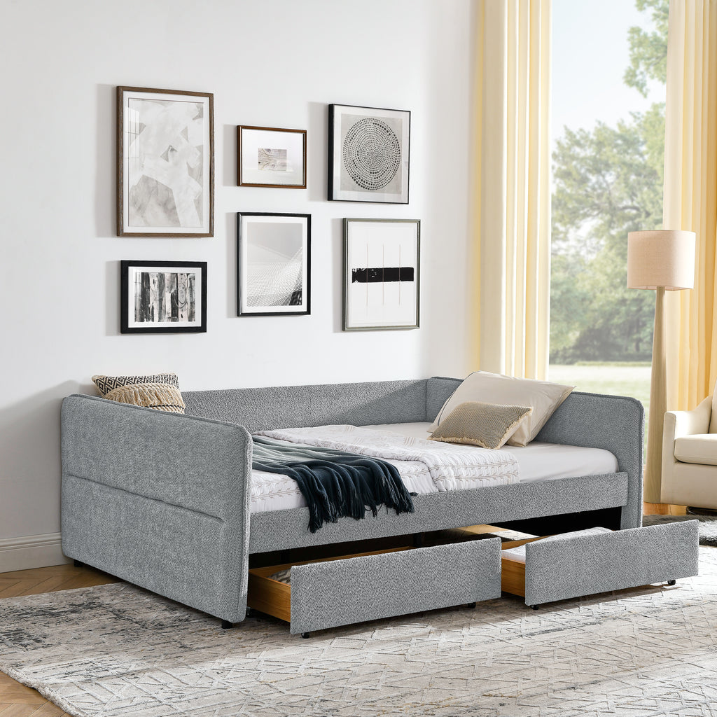 Tufted Daybed with Trundle and Two Drawers - Queen Size