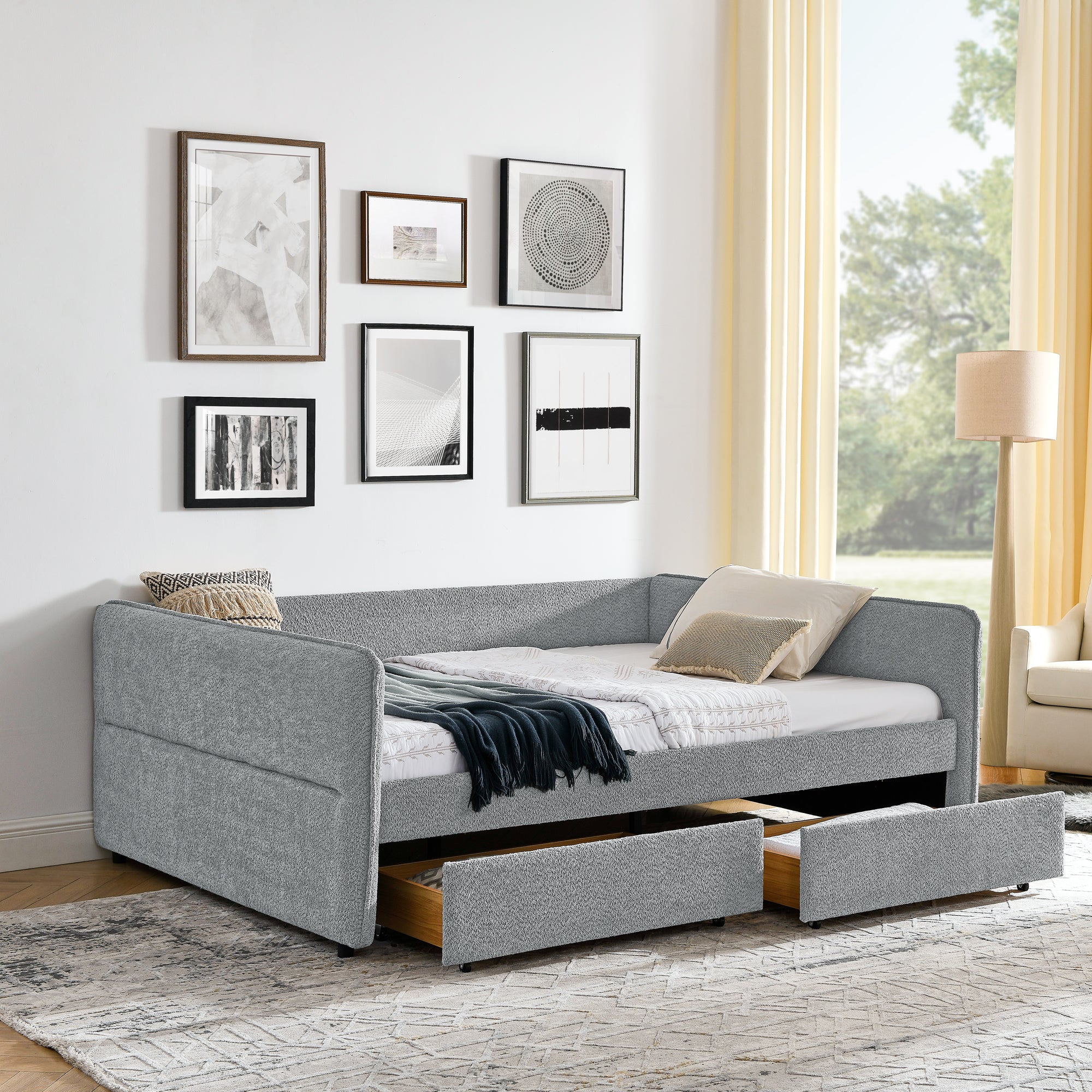 Tufted Daybed with Trundle and Two Drawers - Queen Size
