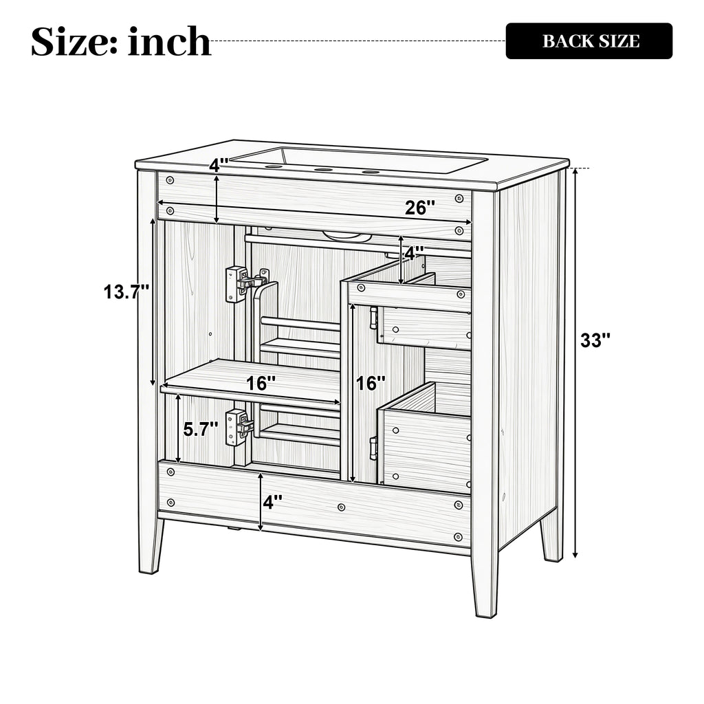 30" Natural Wood Grain Bathroom Vanity