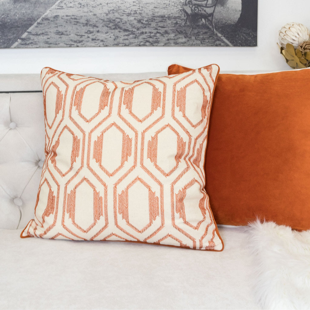 Geometric Embroidered Cotton Throw Pillow