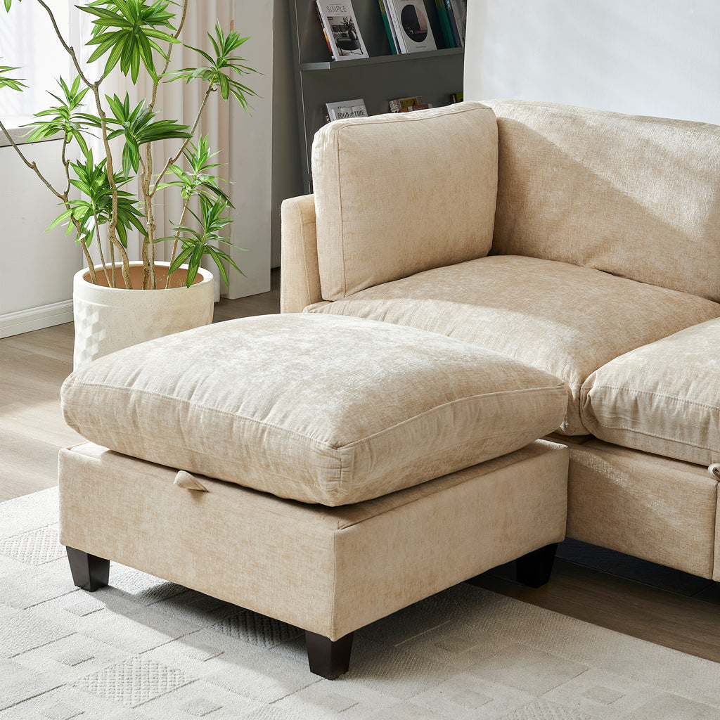 Soft Chenille 3-Seater Sectional Couch with Ottoman
