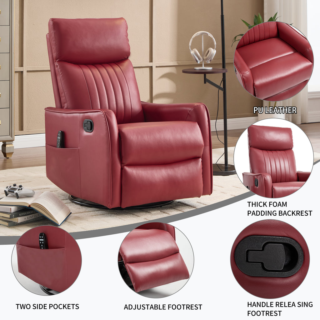 Red Faux Leather Heat Massage Manual Recliner Chair