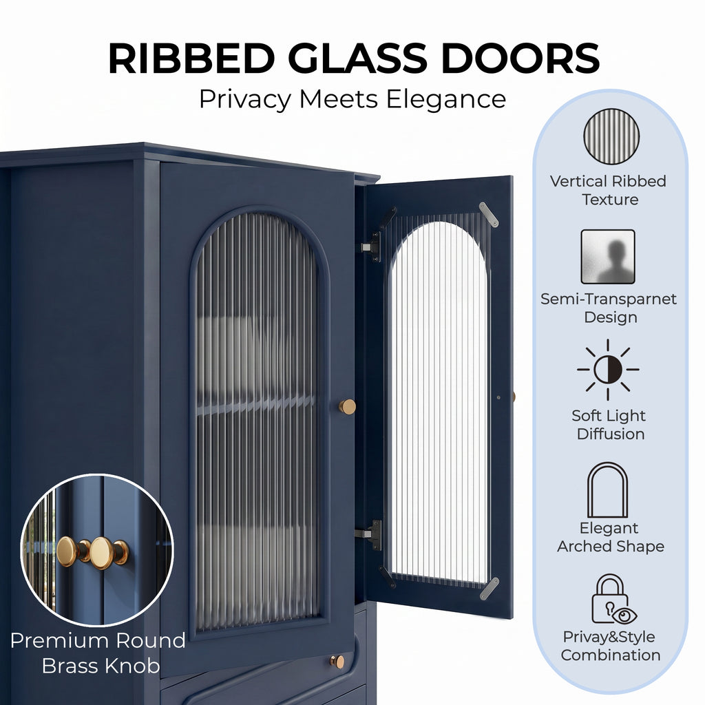 46.5" Glass Display Cabinet with Ribbed Glass Doors