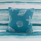 6 Piece Printed Quilt Set with Throw Pillows - Aqua Full/Queen