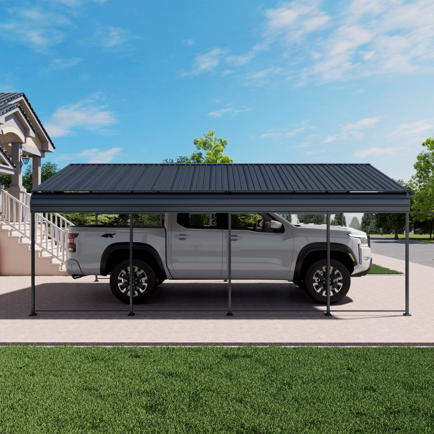 12x20 FT Heavy Duty Metal Carport with Galvanized Steel Roof