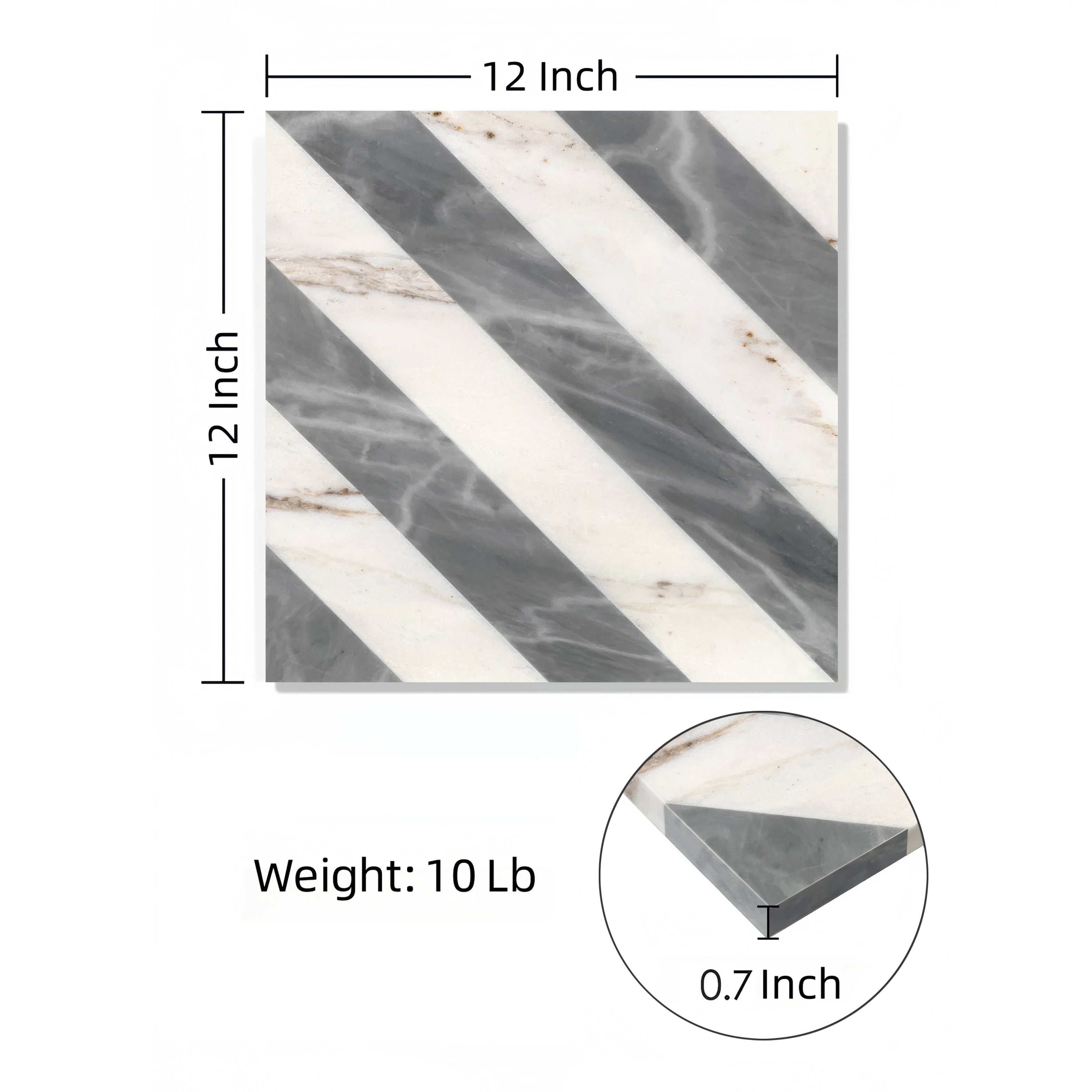 12x12 Waterjet Polished Marble Tile - White & Gray