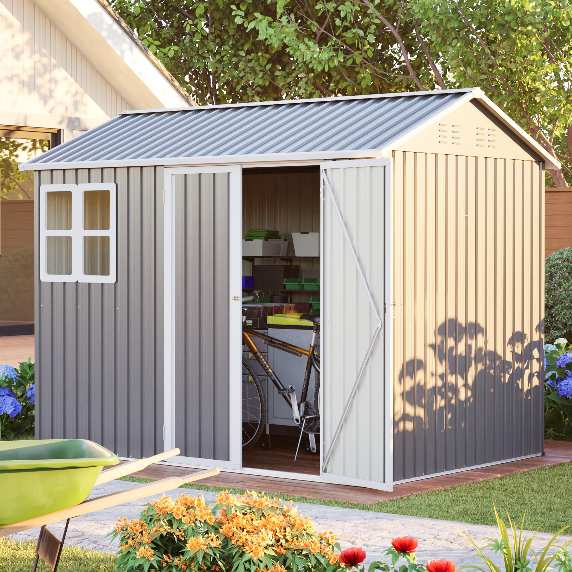 8'x6' Large Steel Storage Shed with Window