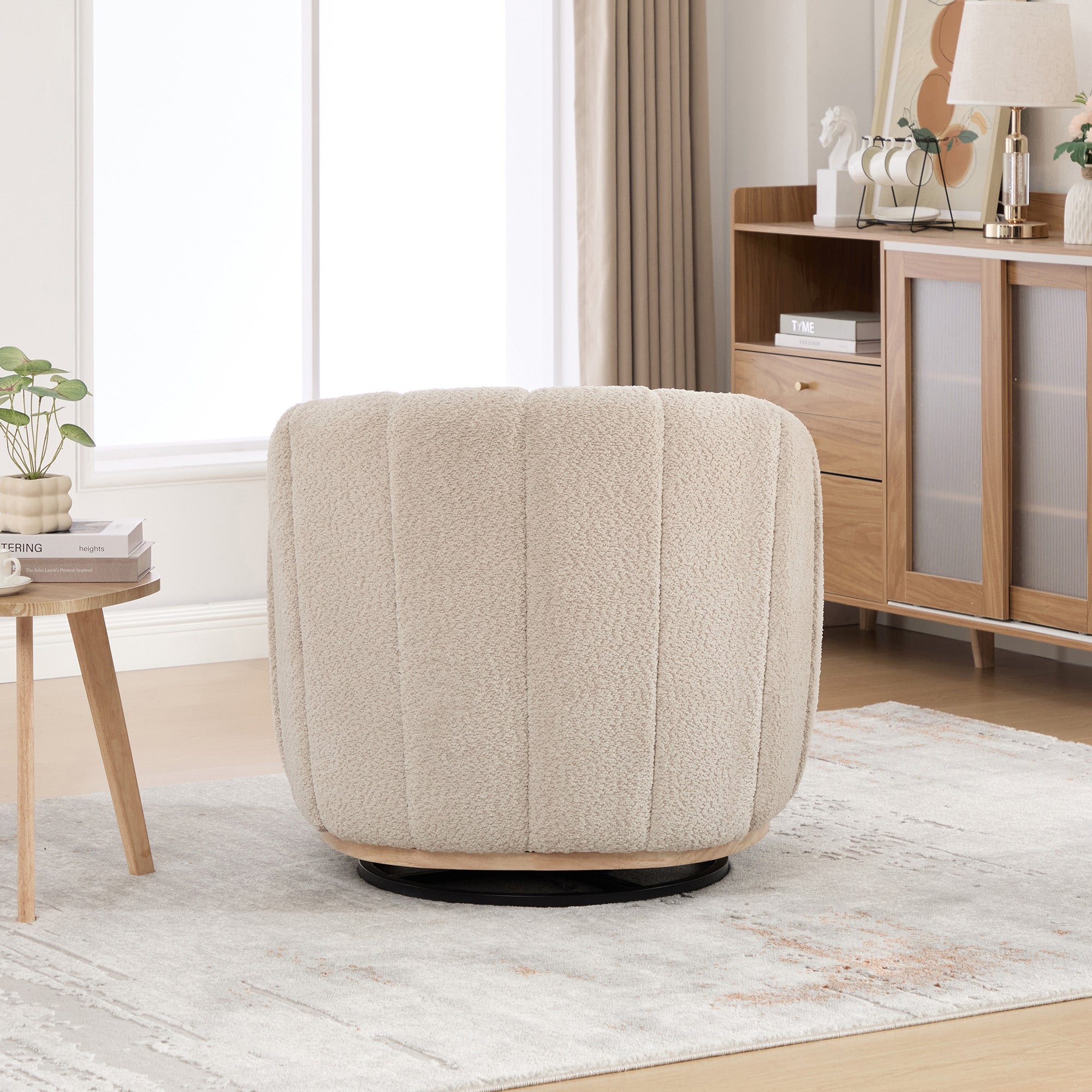 31.89" Wide Modern Chenille Cushioned Metal Base Swivel Chair