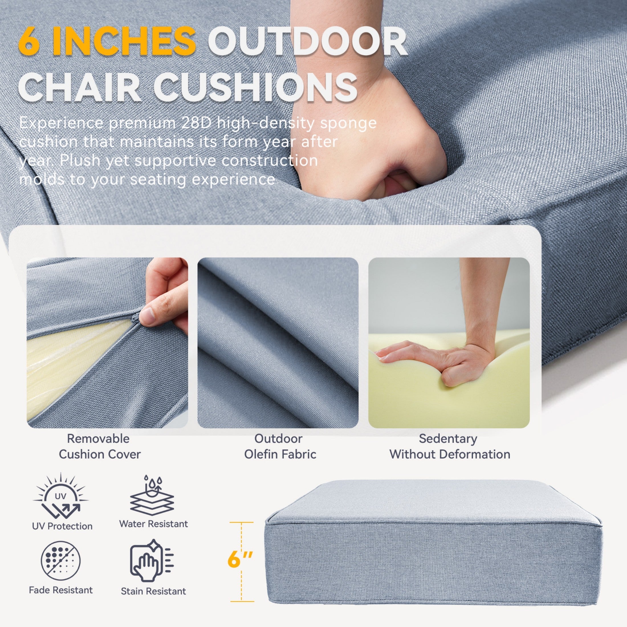 6 Inch Thicker Outdoor Chair Cushion Set