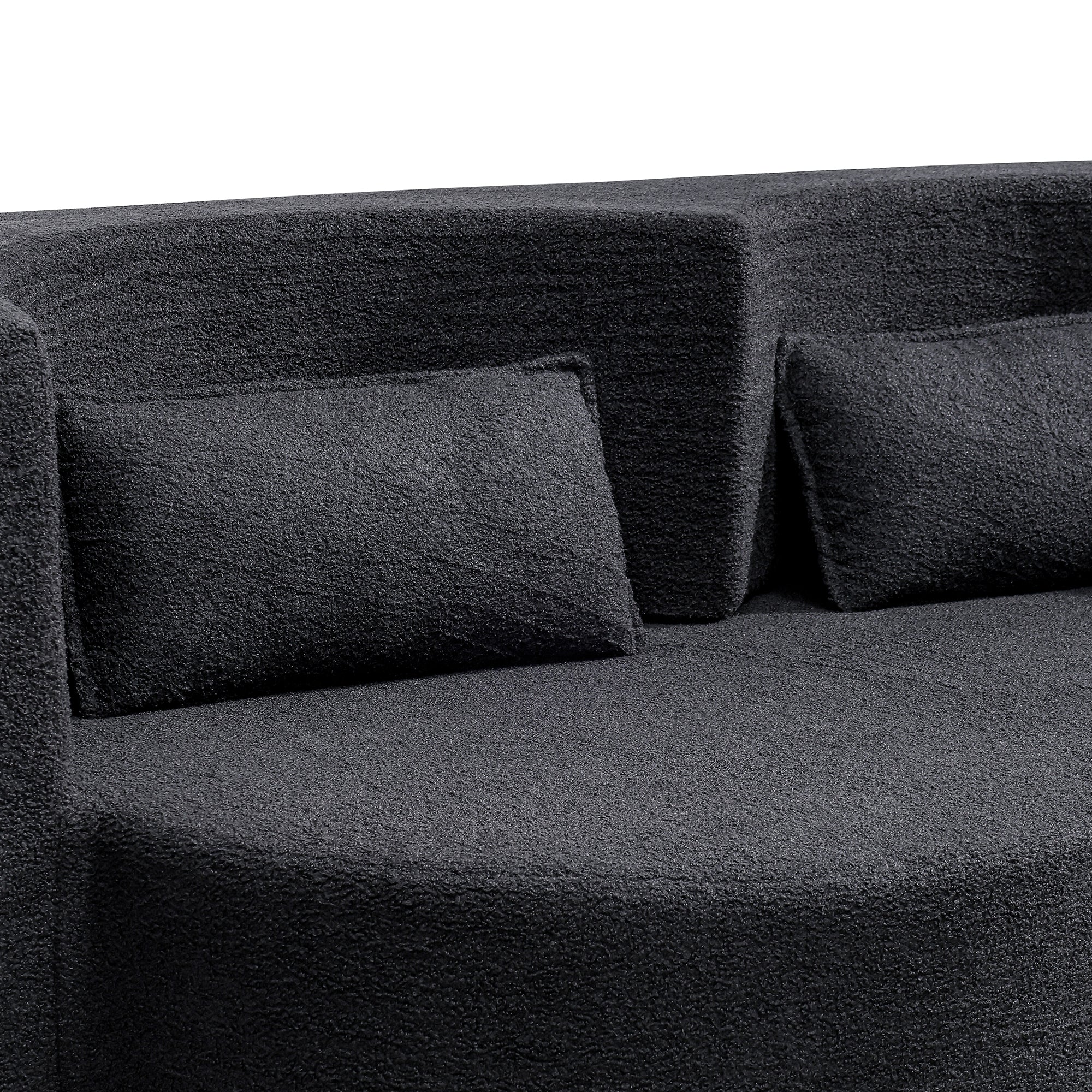 Folding Sofa Bed in Black Teddy Bear Fabric