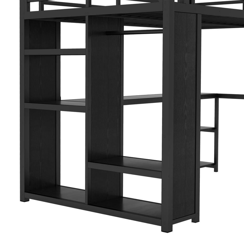Full Size Loft Bed Frame with Built-in Wardrobe