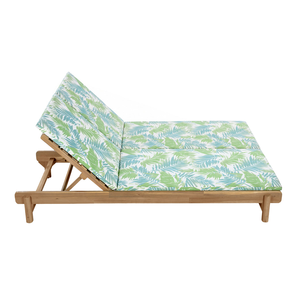 Light Teak Acacia Wood Double Chaise Lounger Set