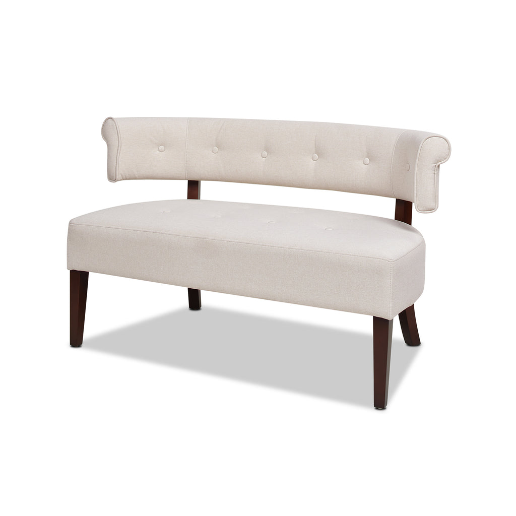 Jared Roll Arm Tufted Bench Settee, Sky Neutral
