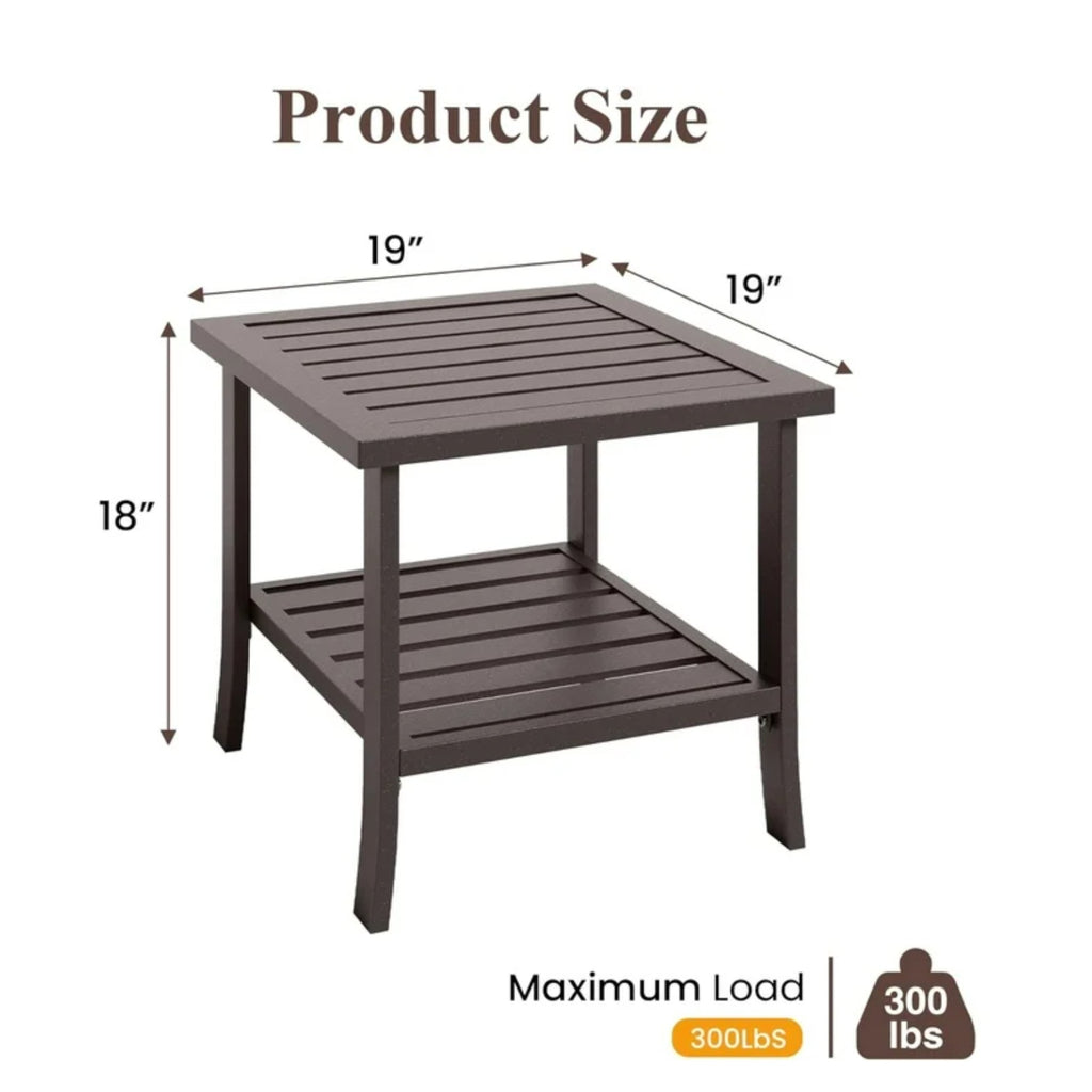 19" Square Brown Metal Side Table